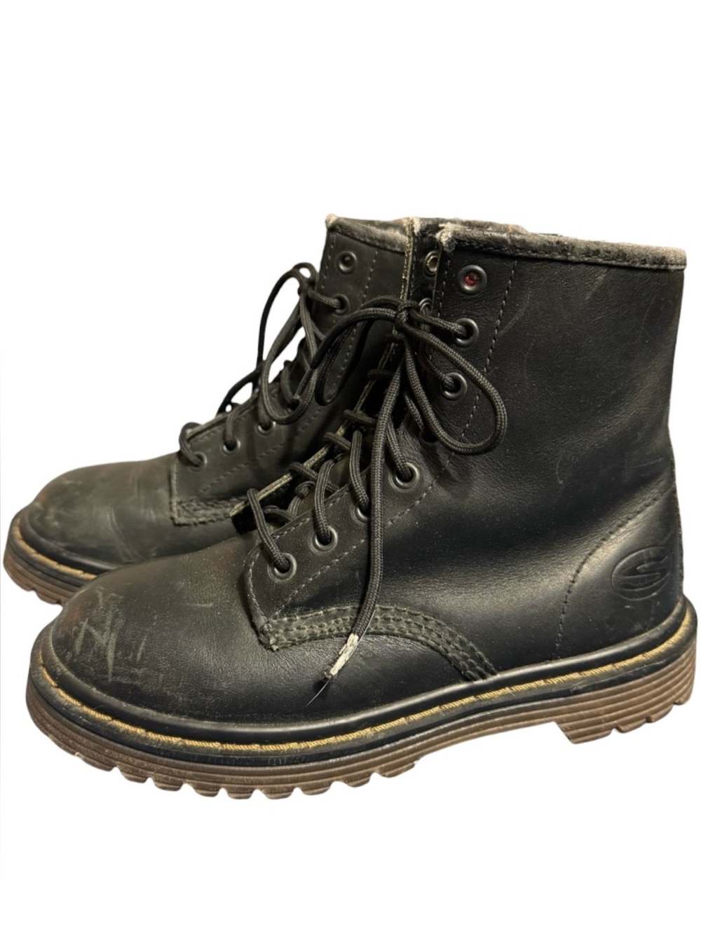 Vtg Skechers Black Lace-Up Combat Moto Boots
